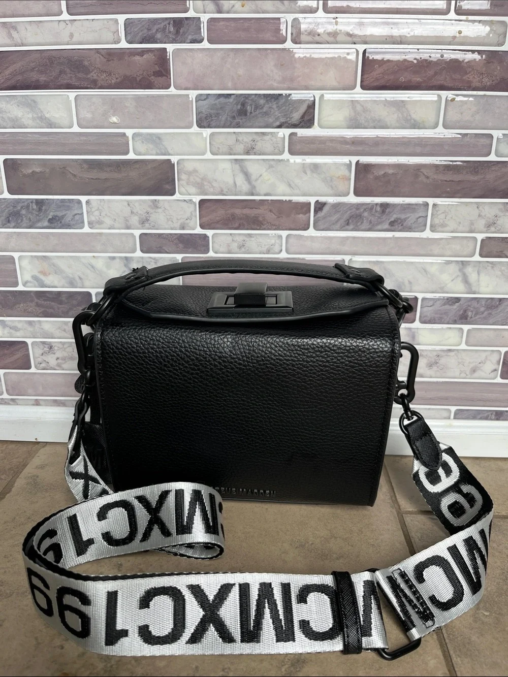 Steve Madden Bkween camera cross body bag with logo taping strap in black - Picture 3 of 17